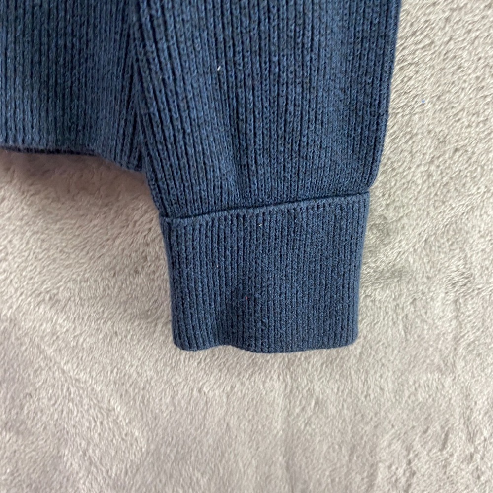 Eddie Bauer Quarter Zip Sweater Men's M Navy Striped Ribbed Knit Cotton Pullover - Picture 5 of 9